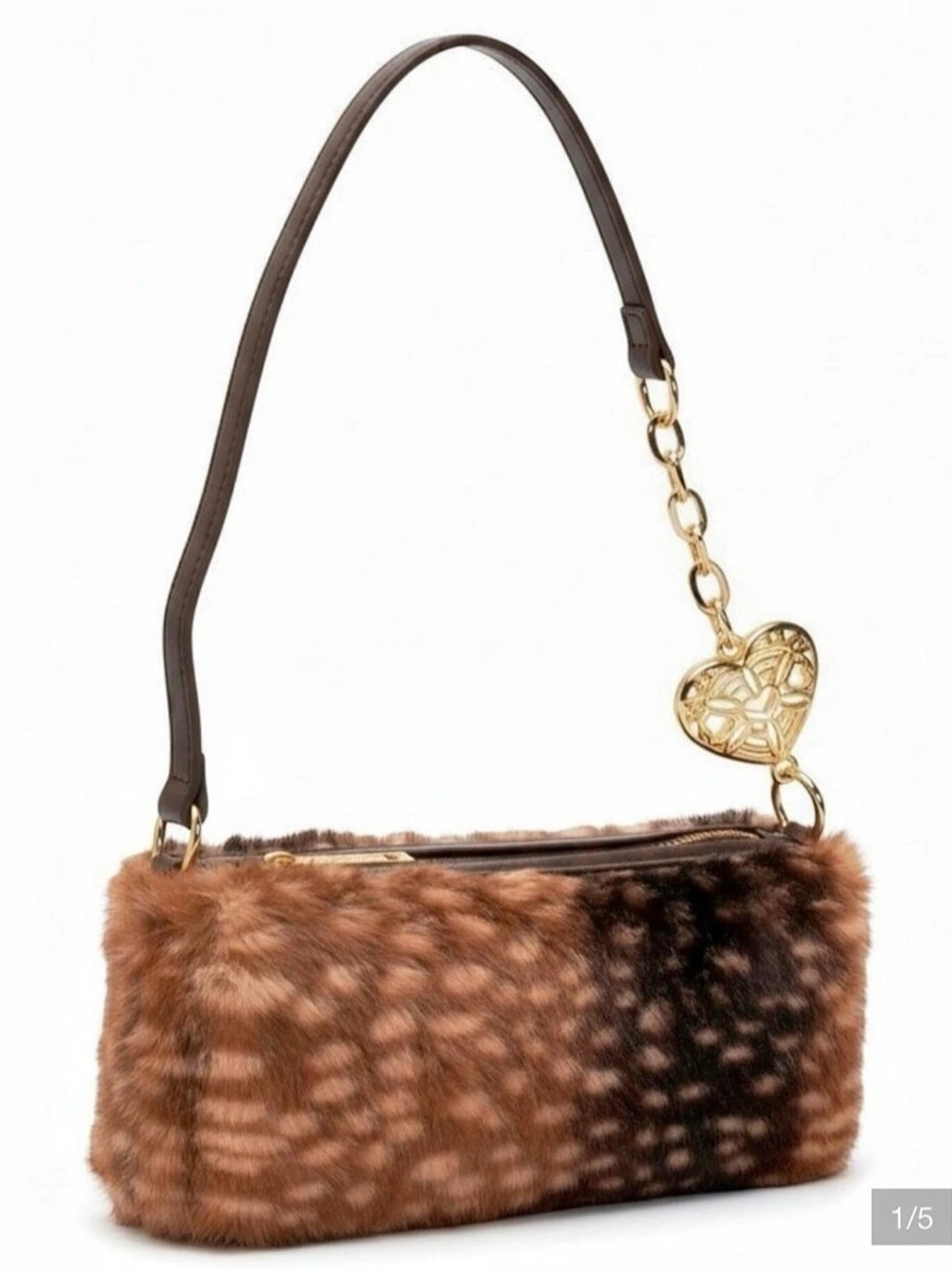 NWT Betsey Johnson Xotelly Faux Fur Hobo Bag Brown & Black.